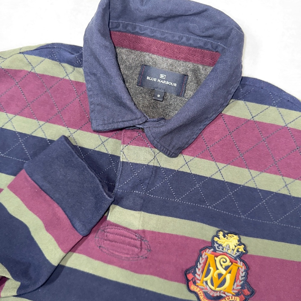 Blue Harbour Rugby Shirt Mens Medium Striped Crest Long‎ Sleeve Cotton